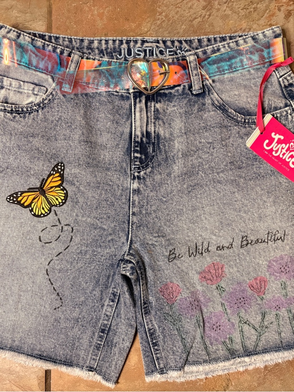 UpCycled Denim Shorts | Justice NWT | Wildflower Art + Butterfly 🦋
